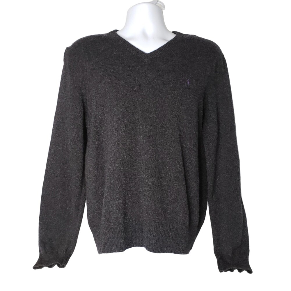 POLO By RALPH LAUREN 100% Lambswool Gray V Neck Sweater Size XL